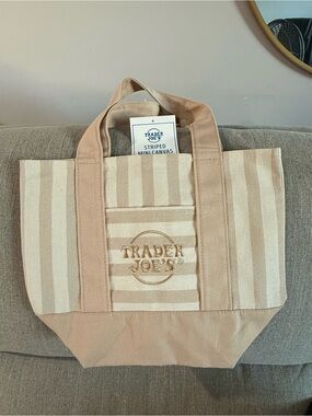 Trader Joe's Striped Mini Canvas Tote - Beige & Cream